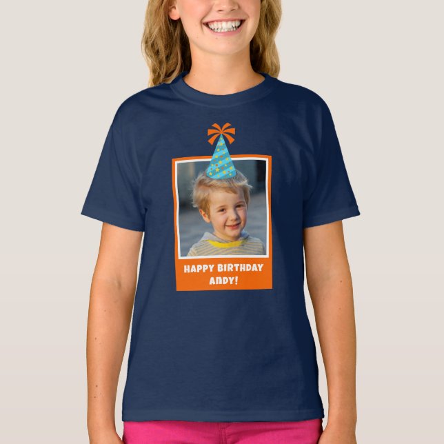 Camiseta Foto de niño personalizada Feliz cumpleaños con Go (Anverso)