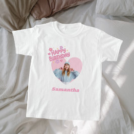 Camiseta Foto de nombre de corazón chica de cumpleaños rosa