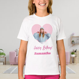 Camiseta Foto de nombre de corazón chica de cumpleaños rosa