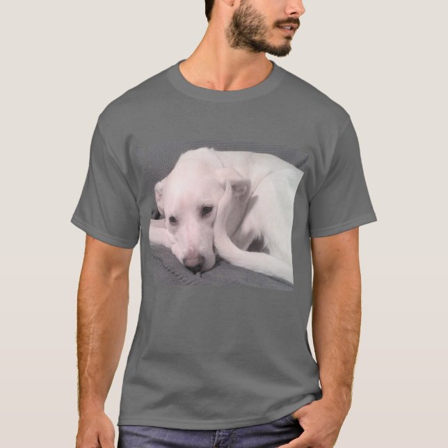 Camiseta Foto de perro blanco con grito de cola curvada (Anverso)