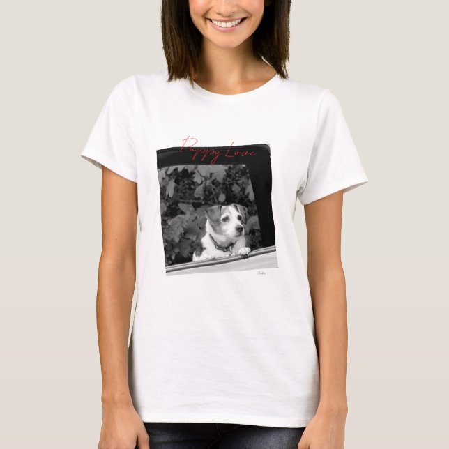 Camiseta Foto de perro blanco y negro con amor de cachorro (Anverso)