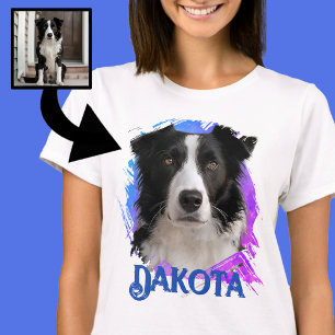 Camiseta Foto de perro Border Collie azul lindo moderno y d