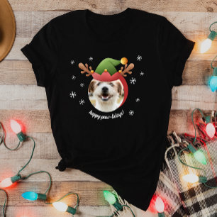 Camiseta Foto de perro con Navidades Gorras Antler Reindeer