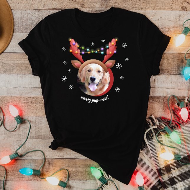 Camiseta Foto de perro con renos, Gorra de Antler Feliz Nav (Subido por el creador)