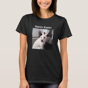 Camiseta Foto de Perro Cute con Acejas de Conejo de Pascua 