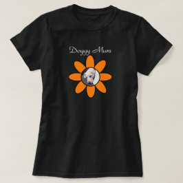 Camiseta Foto de perro lindo en la Mamá de flores Naranjas