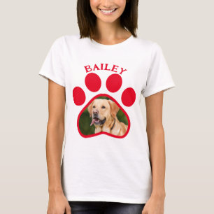 Camiseta Foto de perro o gato con huella de pata roja 