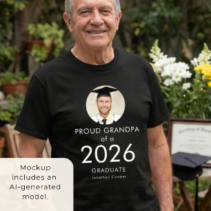 Camiseta Foto de texto blanco Abuelo orgulloso de graduado 