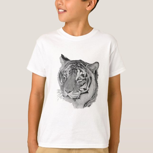 Camiseta foto de tigre blanco y negro de gato grande (Anverso)