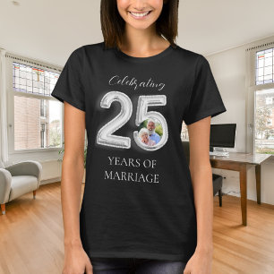 Camiseta Foto del 25 aniversario del boda negro plateado