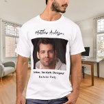 Camiseta Foto del hombre del partido del bachiller mito ley<br><div class="desc">Personaliza y agrega tu propia foto del soltero. Personalice y agregue un nombre y un texto. Texto: El hombre,  el mito,  la leyenda.</div>