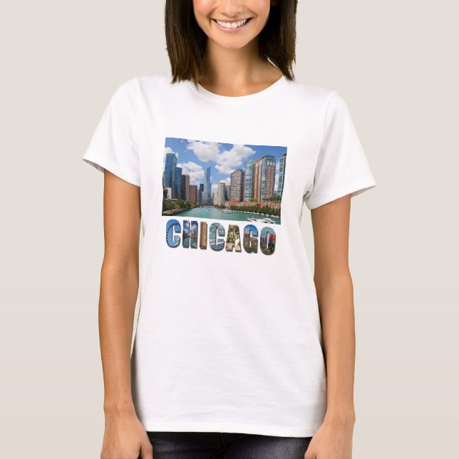 Camiseta Foto del Skyline River de Chicago (Anverso)