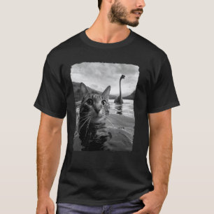 Camiseta Foto divertida de gato selfie dinosaurio monstruo 