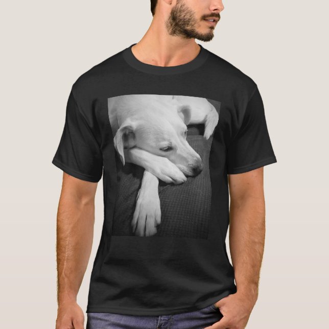 Camiseta Foto en blanco y negro de un hermoso perro durmien (Anverso)