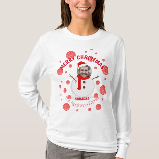 Camiseta Foto Face Red Moderno, Familia Snowman, navidades  (Anverso)