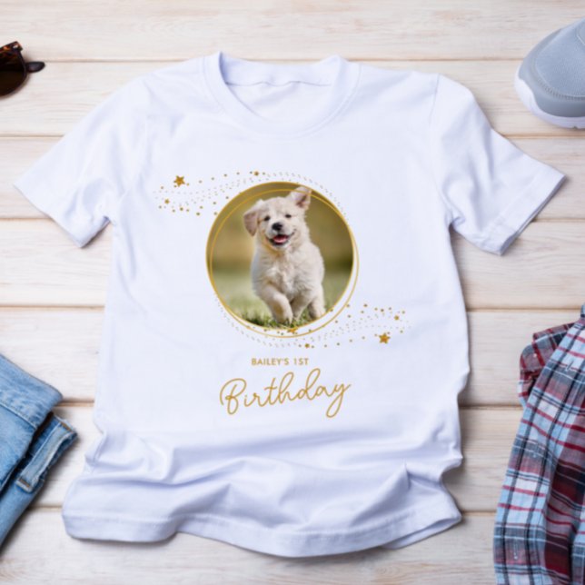 Camiseta Foto mascota Oro Estrellas Perro Cumpleaños Person (Subido por el creador)