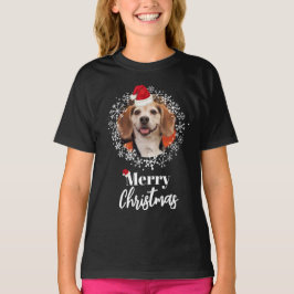 Camiseta Foto mascota Red Santa Hat Copos de nieve Navidade