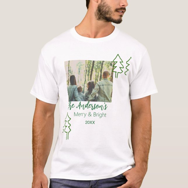 Camiseta Foto moderna del árbol de Navidad verde de nombre  (Anverso)