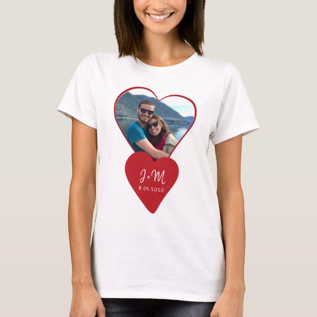 Camiseta Foto pareja de amor iniciales corazón rojo Valenti (Anverso)
