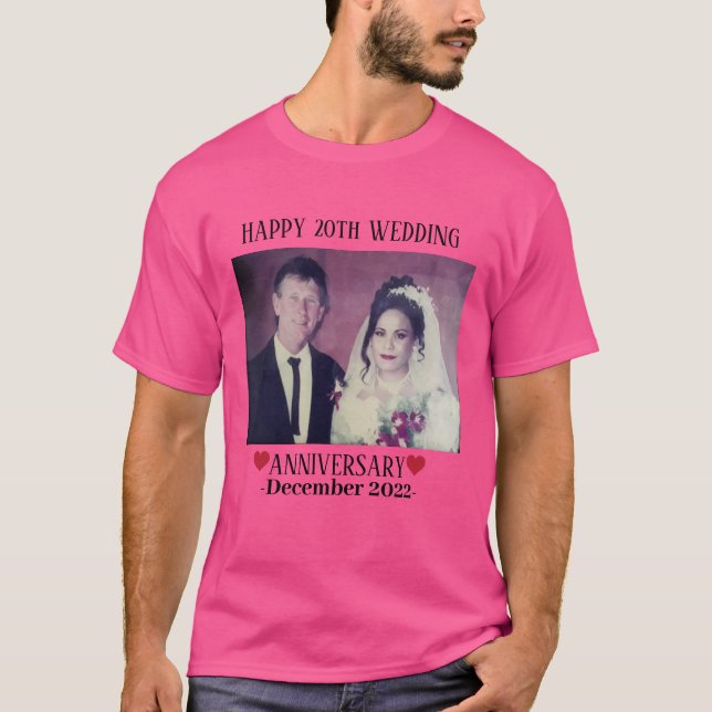Camiseta Foto personalizado Feliz 20 aniversario Boda Rosa (Anverso)