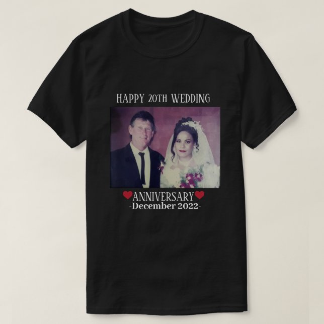 Camiseta Foto personalizado Feliz 20° aniversario de Boda n (Diseño del anverso)