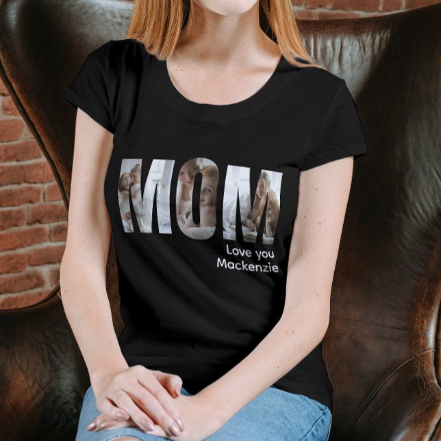 Camiseta Foto personalizado Y Mamá Personalizada De Texto (Custom Photo And Text Personalized Mom T-Shirt by Ricaso. Add 3 photographs, ideal Mothers Day gift)