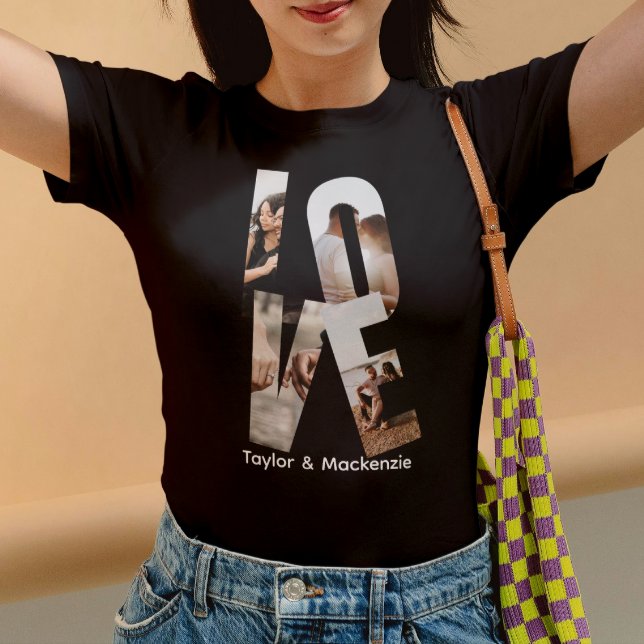 Camiseta Foto personalizado Y Texto Personalizado Amor (Custom Photo And Text Personalized LOVE T-Shirt by Ricaso. Add 4 photographs make your own.
)