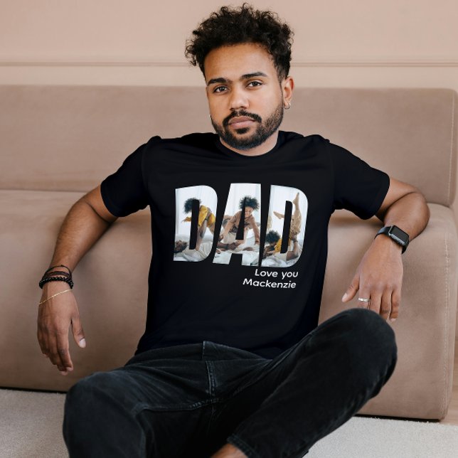 Camiseta Foto personalizado Y Texto Personalizado Papá (Custom Photo And Text Personalized Dad T-Shirt by Ricaso. Add 3 photographs, fathers day ideas)