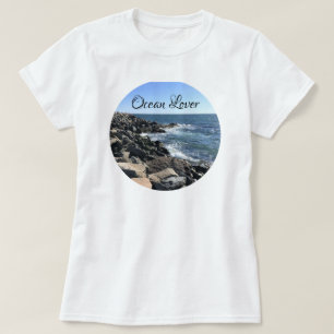 Camiseta Foto redonda del mar costero rocoso del Océano Atl