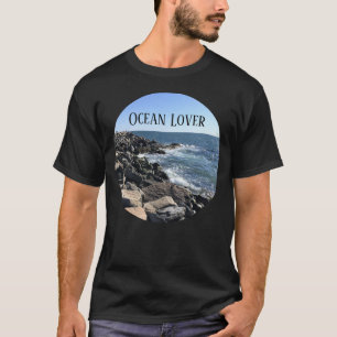 Camiseta Foto redonda sobre el mar Rocoso del Océano Atlánt