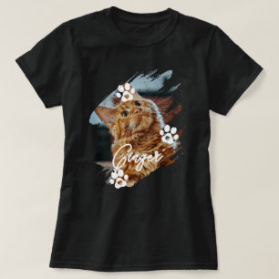 Camiseta Foto y nombre de gato mascota con pincelada modern
