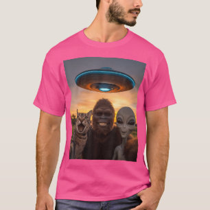 Camiseta Fotografía divertida con Ufo del gato Alien Selfie
