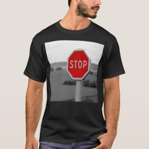 Camiseta Fotografía Minimalista del Rótulo Red Stop Road