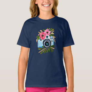 Camiseta Fotografía Personalizada Flores Cámara Vintage