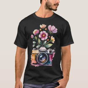 Camiseta Fotógrafo Cámara Fotografía Con Floral Acuarela