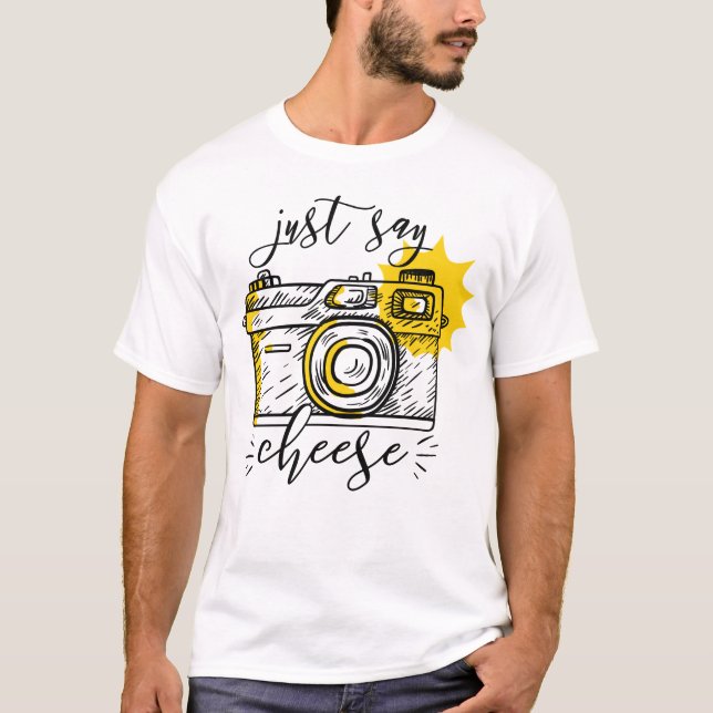 Camiseta Fotógrafo de cámara retro "Di queso" (Anverso)