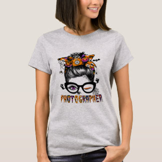 Camiseta Fotógrafo de Halloween Messy Bun Hair Guay