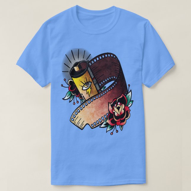 Camiseta Fotógrafo Fil Roll Tattoo Style Art (Diseño del anverso)