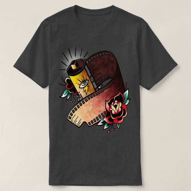Camiseta Fotógrafo Fil Roll Tattoo Style Art (Diseño del anverso)