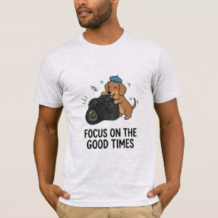 Camiseta Fotógrafo Gráfico de Cachorro Salchicha Lindo Únic