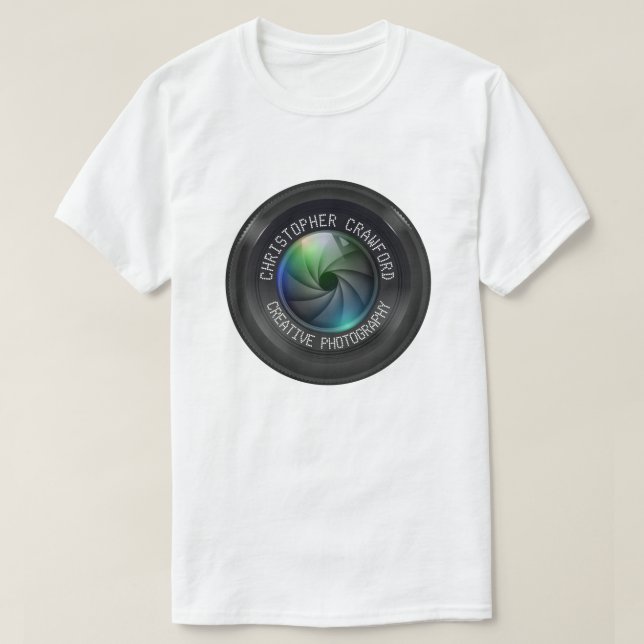 Camiseta Fotógrafo y lente de cámara del negocio de la (Diseño del anverso)