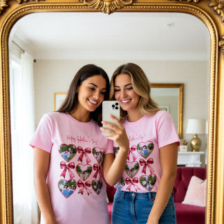 Camiseta Fotos de Galentines con Corazones y Lazo en Colaje