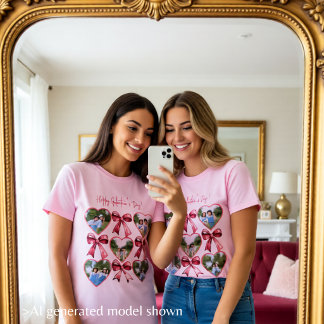 Camiseta Fotos de Galentines con Corazones y Lazo en Colaje