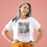 Camiseta Fotos de la abuela personalizada 4<br><div class="desc">Buscando un regalo único para una abuela especial, entonces esta camiseta nana personalizada es perfecta! Presentando la palabra "abuela" en un elegante tipo de letra rosada, una graciosa cita de la abuela, un lindo corazón de amor, 4 fotos de los nietos y sus nombres. Consejo de la foto: Recorta tus...</div>