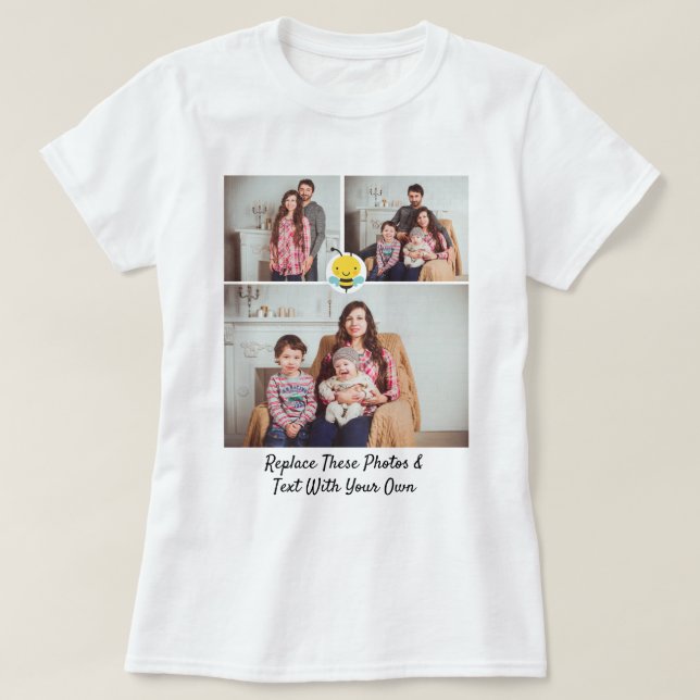 Camiseta Fotos de texto Personalizado/ Abeja de burbuja neg (Diseño del anverso)