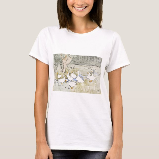 Camiseta Fotos del pato blanco dibujadas a mano Clipart Fam (Anverso)