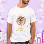 Camiseta Fotos mascotas Estrellas de oro Personalizadas Cum<br><div class="desc">¡Puppy Pawty! Añada el toque final a su cumpleaños de cachorros o perros con esta elegante foto mascota personalizado de oro y camisetas fiestas de estrellas purpurinas. Añade la foto favorita de tu cachorro y personaliza con nombre, cumpleaños de edad! Vea la colección de cumpleaños de Puppy Dog para conocer...</div>