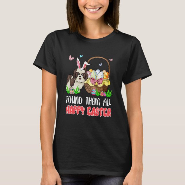 Camiseta Found Them All Happy Easter Bunny Shih Tzu Hunting (Anverso)