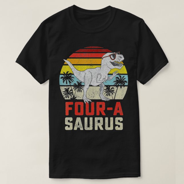 Camiseta Four a Saurus Birthday T Rex 4 Year Old Dino 4th D (Diseño del anverso)