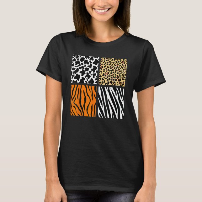 Camiseta Four Animal Pattern Cow Tiger Leopard Zebra Animal (Anverso)
